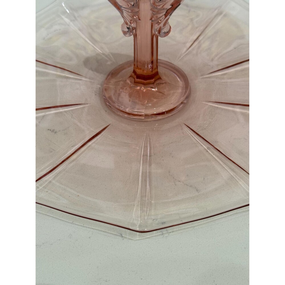 Vintage 1930s Cambridge Glass Pink Depression Glass Decagon Keyhole Handle Tray - Picture 3 of 5